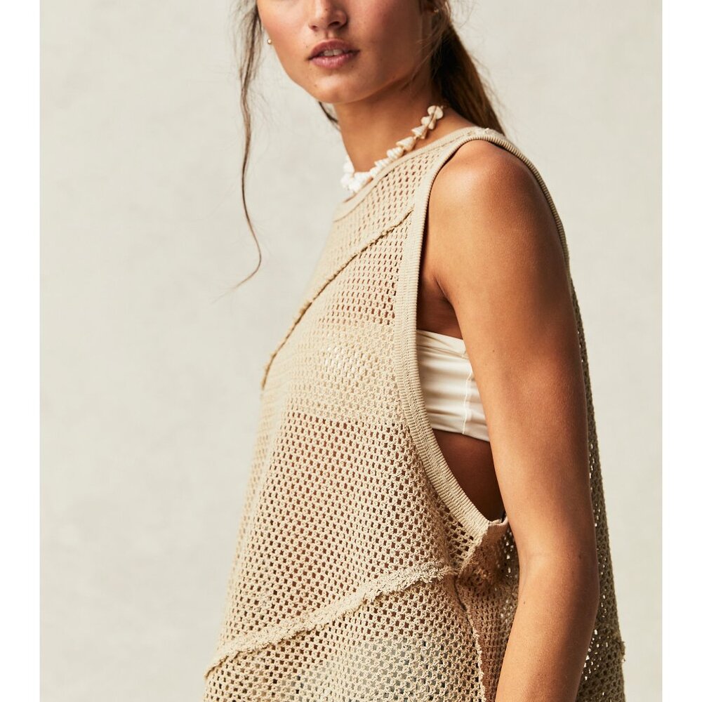 Free People Tan Mesh Tank Top - Picture 3 of 8